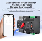TOMZN WiFi ATS 125A 2P showing wiring terminals for generator inverter and main supply