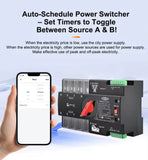 TOMZN WiFi ATS 125A 4P showing wiring terminals for generator inverter and main supply