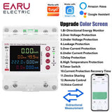 100A Tuya WiFi Smart Single Phase Bi Directional Energy Meter Over Under Voltage Protector Electricity Bi-Directional Measure kWh Power Meter